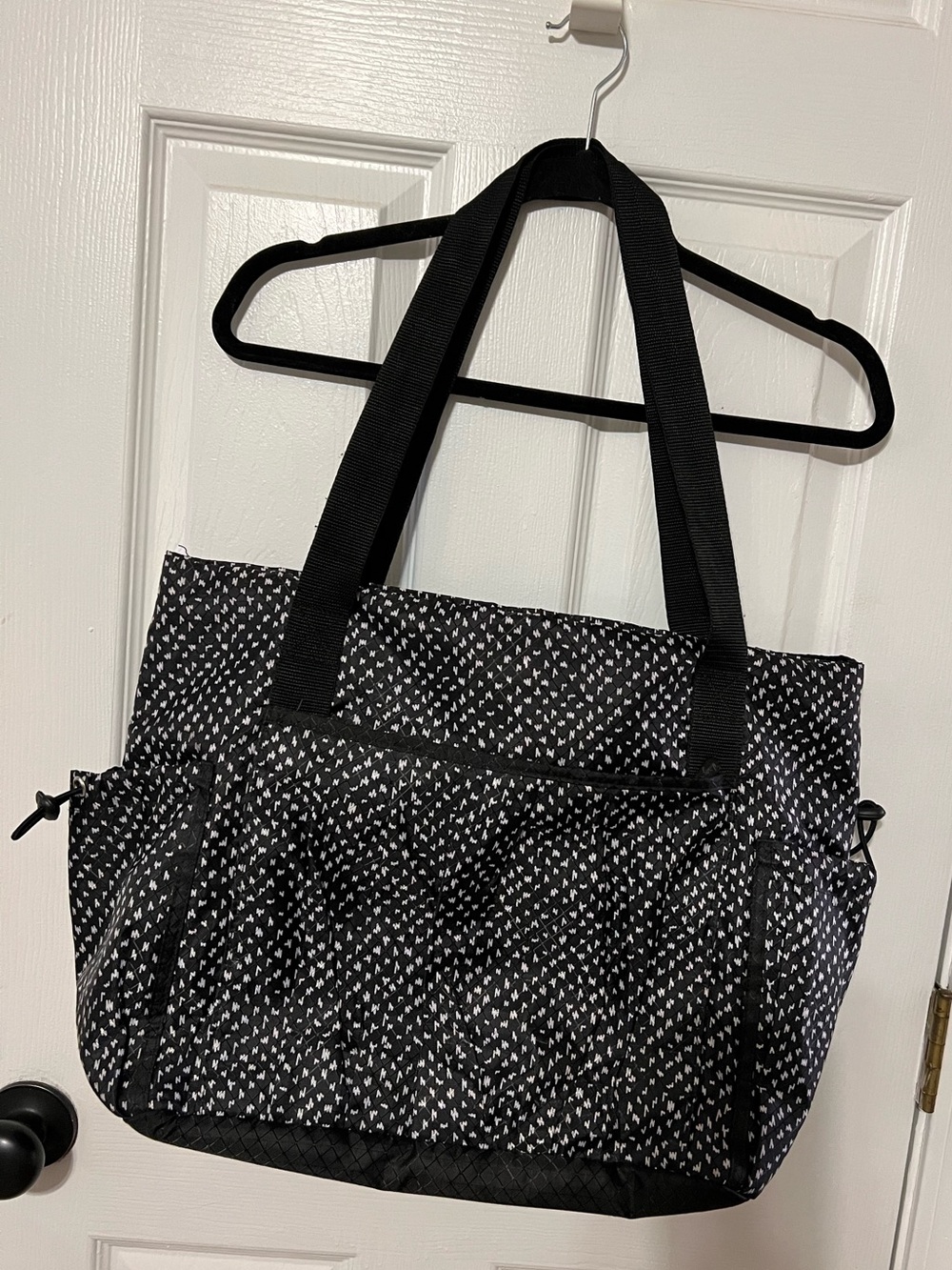 Thirty-One Quilted Utility Tote Black White Print Large Organizer Bag